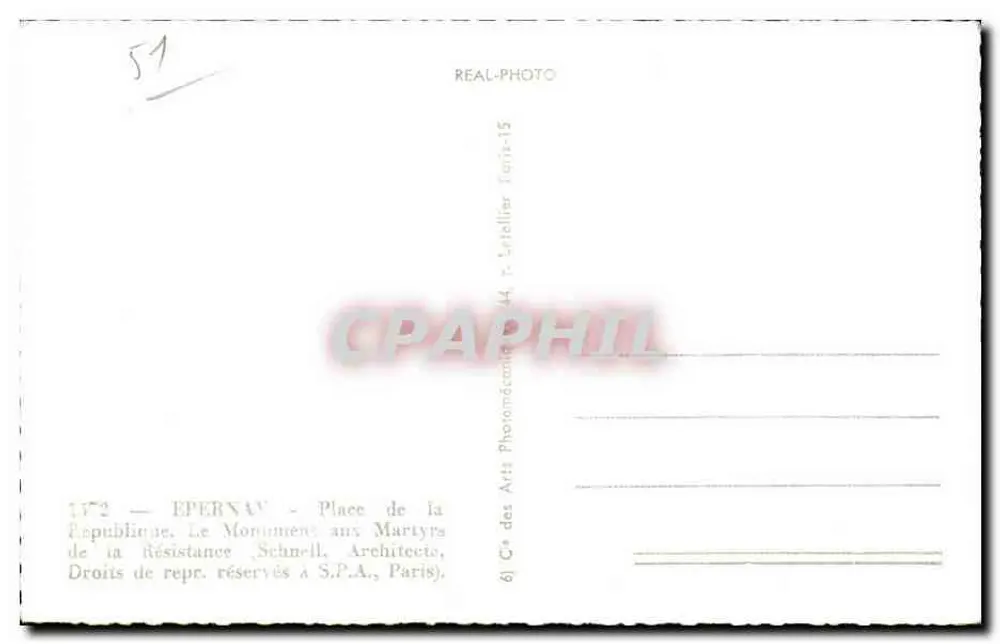 Epernay - Place de la République — Denkmal für die Widerstandskämpfer — Verlag Cap - Rückseite
