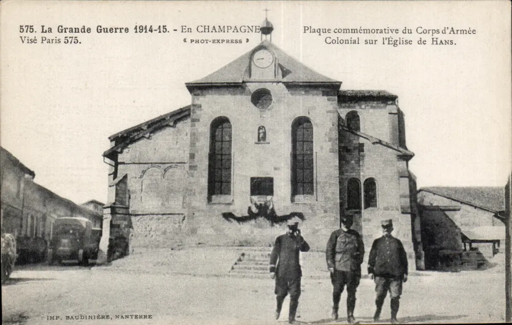 Kirche von Hans — Gedenktafel des Kolonialarmee-Korps — In Champagne — Visé Paris 575 - Vorderseite