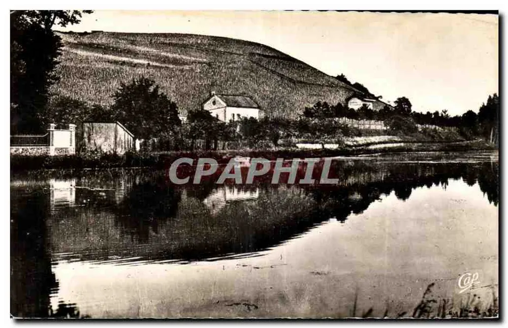 Vista da vallée de l'Yonne — vinhedos e casa à beira de um lago — editor Cap - Frente