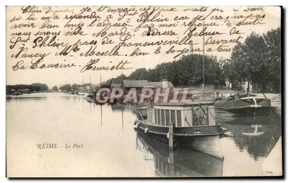 Reims - Het Haven — uitzicht op de haven met boten — uitgever onbekend - Voorkant
