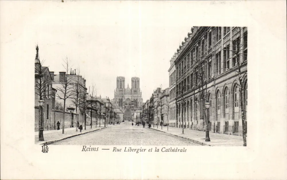 Reims — Rue Libergier und die Kathedrale — B. D. - Vorderseite