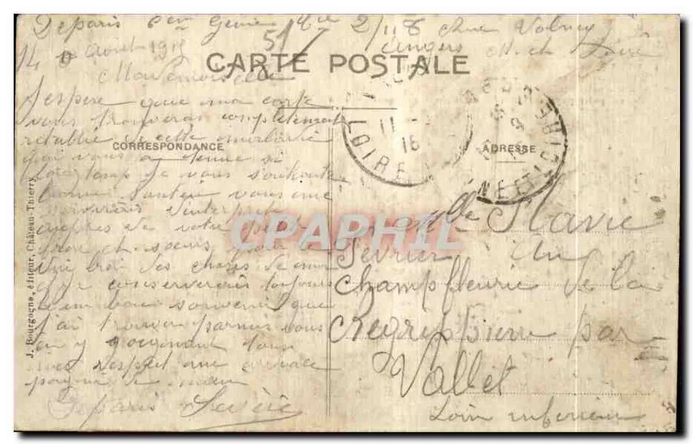 Reuves (Marne) — Igreja destruída em 1914, torre sineira milagrosamente intacta — J. Rouggon, editor - Verso