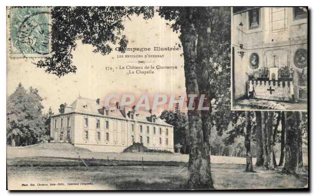 Schloss la Charmoye — Die Kapelle — Verlag: Phot. Em. Chouque, Impr. Épernay (Dept. Marne) - Vorderseite