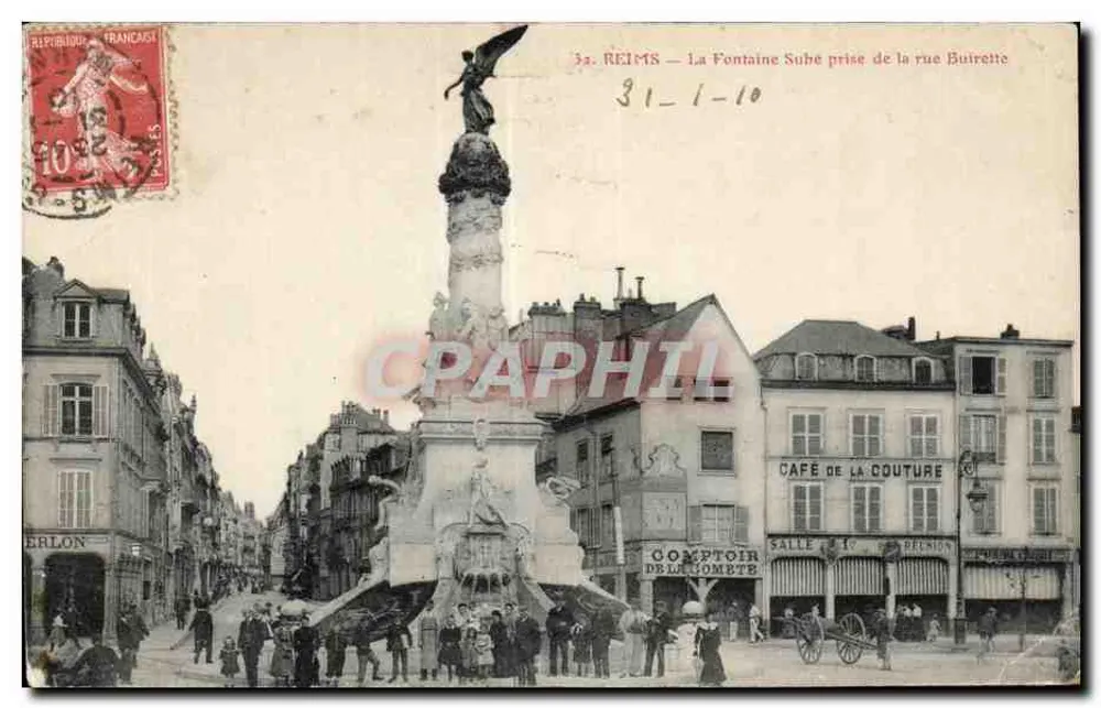 Reims — La Fontaine Subé aus der rue Buirrette gesehen — Verlag: 3a. Reims - Vorderseite
