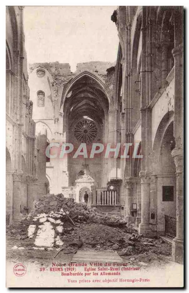 Reims — Kirche Saint-Remi (Innenraum) — von Deutschen bombardiert — Hermagis-Paris - Vorderseite