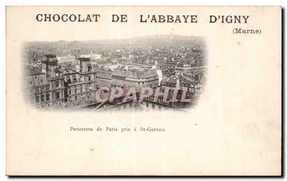 Panorama von Paris aus St-Gervais — Schokolade aus der Abtei Igny (Marne) - Vorderseite