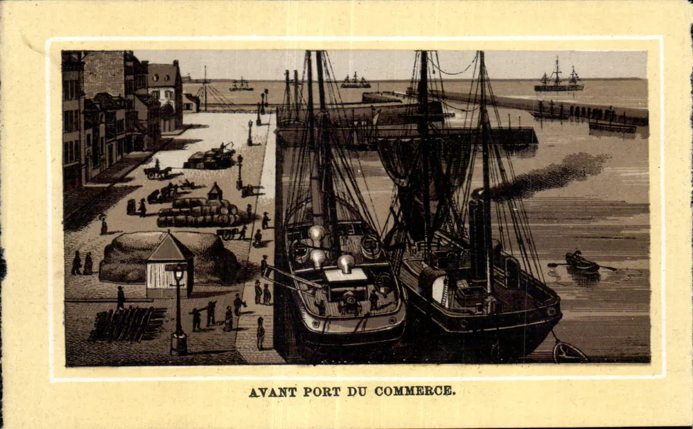Antes do Porto do Comércio — vista do porto com navios e cais — número de série não visível - Frente