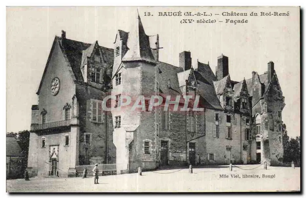 Baugé (M.-&-L.) — Castelo do Rei René — Fachada — Século XV — Mille Viel, livraria, Baugé - Frente
