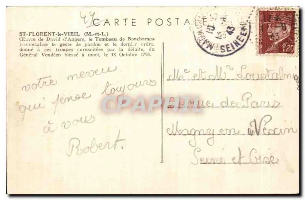 Tombeau van Bonchamps — St-Florent-le-Vieil (M.-et-L.) — uitgever « chez Georges » n°739 - Achterkant