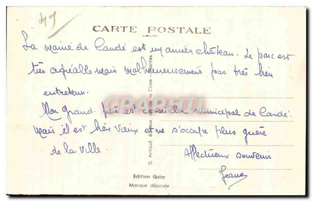 Candé (M.-et-L.) — A Prefeitura — Editor Saby, n° 2305 - Verso