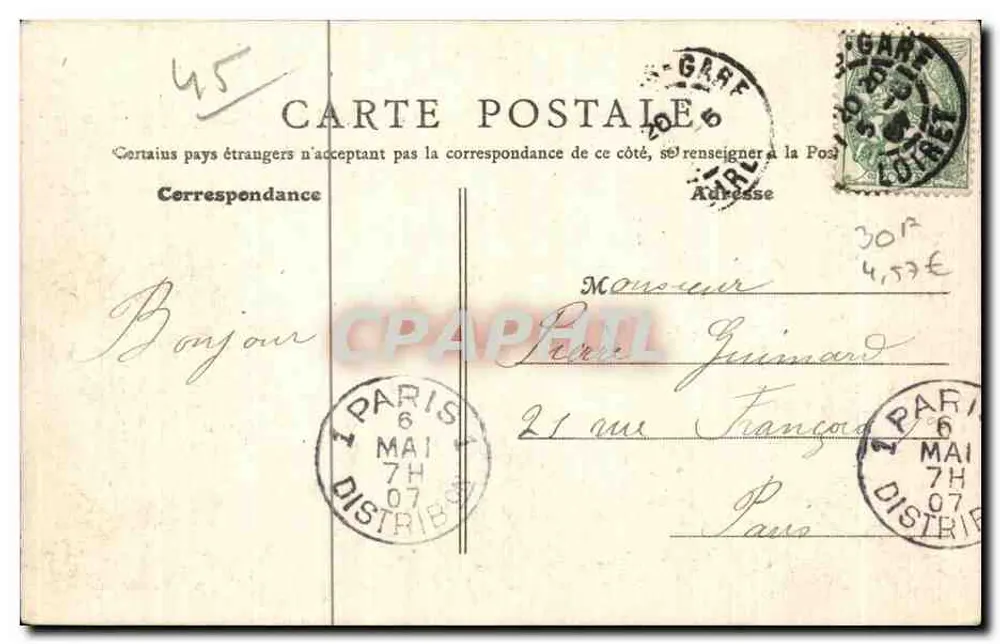 Souvenir de Orléans — Novas Galerias Parisienses — Depositado - Verso