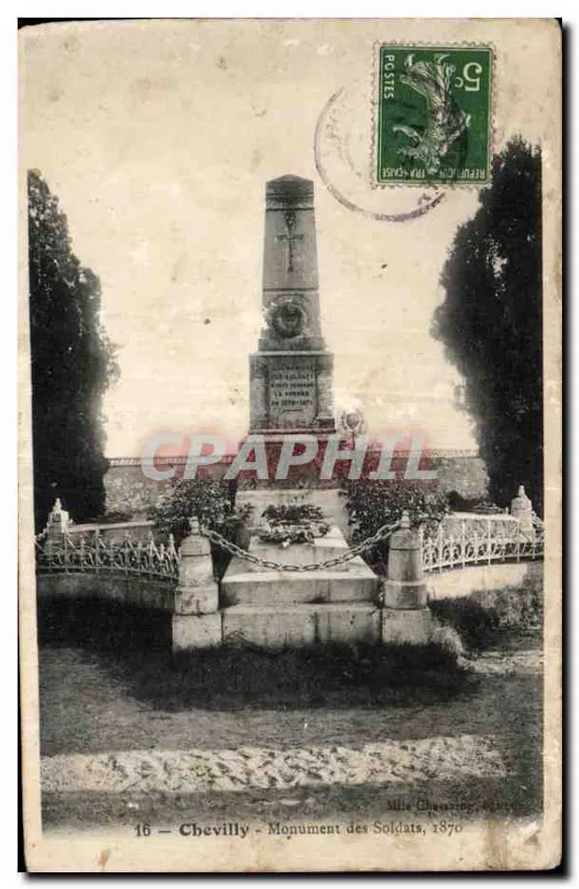 चेविली - सैनिकों का स्मारक, 1870 — प्रकाशक : चेविली के शहर - आगे