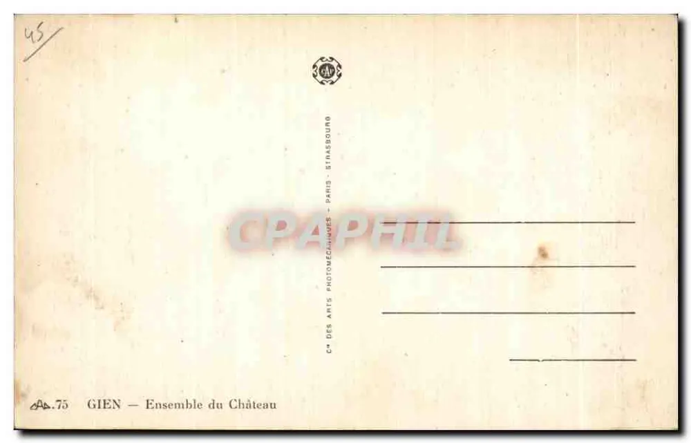 Gien — Conjunto do Castelo — Cie des Arts Photomécaniques, Paris - Verso