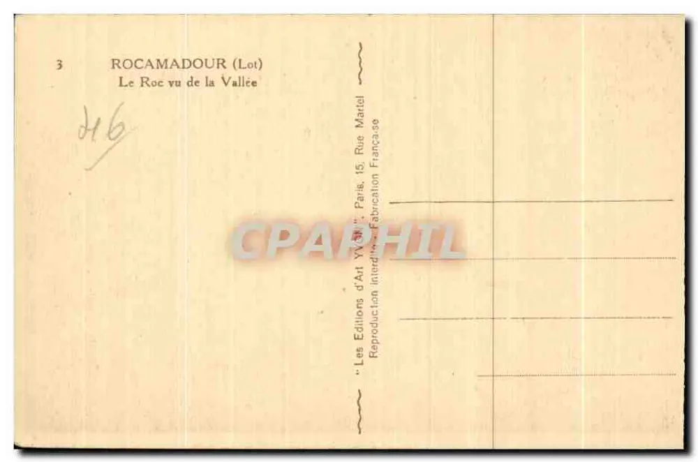 Rocamadour (Lot) — O Roc visto da Vale — Les Éditions d'Art Yvart, Paris - Verso