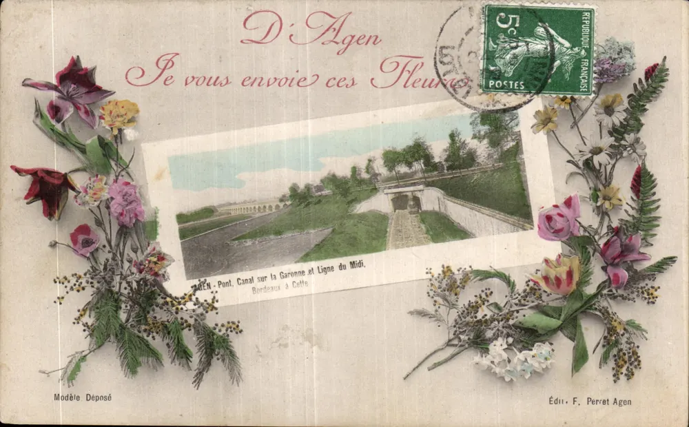 Agen - Brücke über den Canal de Garonne und Linie des Midi — Verlag F. Perret Agen - Vorderseite