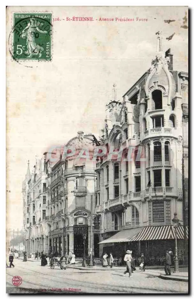 St-Étienne - Avenida Presidente Faure — vista urbana com arquitetura Art Nouveau — Editor: Galerias St-Rémy, n°316 - Frente
