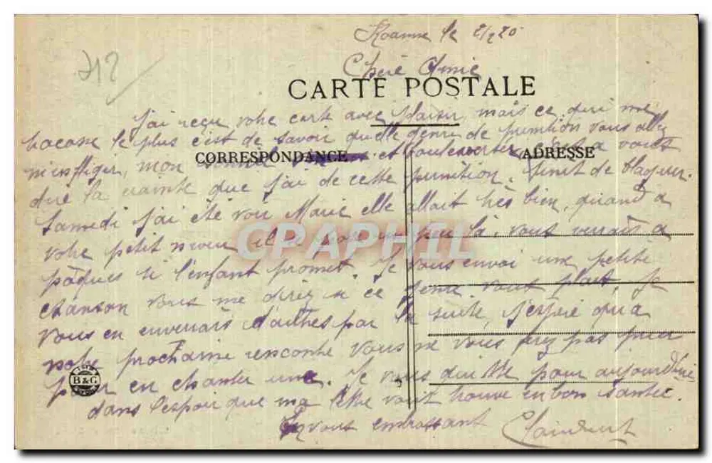 Roanne — Lembrança de Roanne — Edit. Ant. Bonin - Roanne - Verso