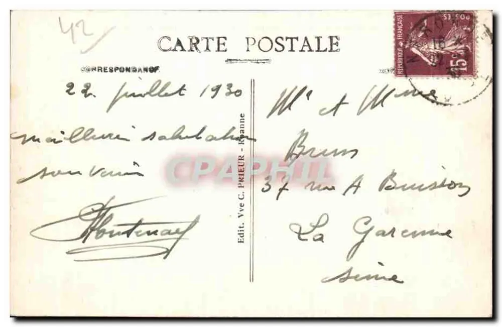 Die Ufer der Loire in der Nähe von ROANNE — Schloss La Roche — Verlag Vve C. PRÉEUR - Serie 42 - Rückseite
