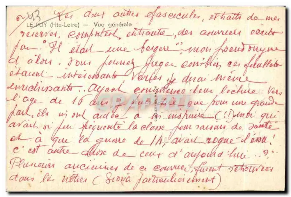 Le Puy (Haute-Loire) — Vista geral — editor desconhecido, n° de série não visível - Verso