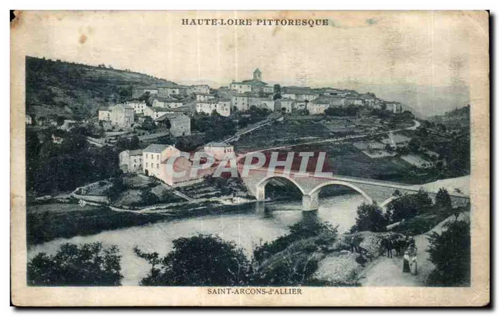 Saint-Arcons-d'Allier — Ansicht des Dorfes und der Brücke über die Loire — pittoreske Hohe Loire - Vorderseite