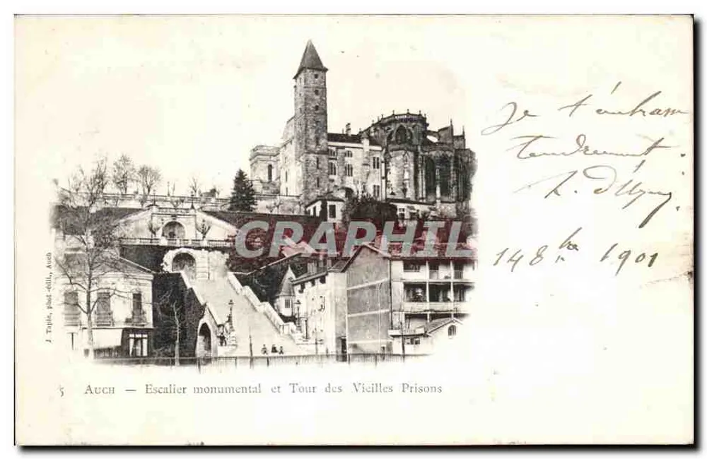 Auch — Monumentaler Treppenaufgang und Turm der Alten Gefängnisse — J. Tullin, phot. Auch, n°5 - Vorderseite
