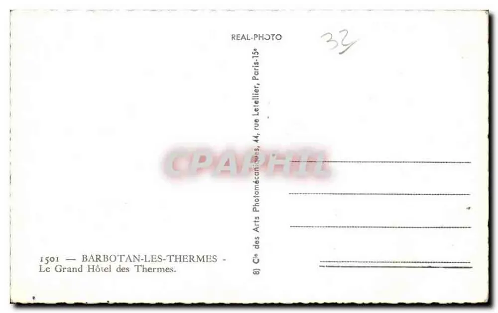 Barbotan-les-Thermes — Le Grand Hôtel des Thermes — Cie des Arts Photomécaniques, Paris-15e - Rückseite
