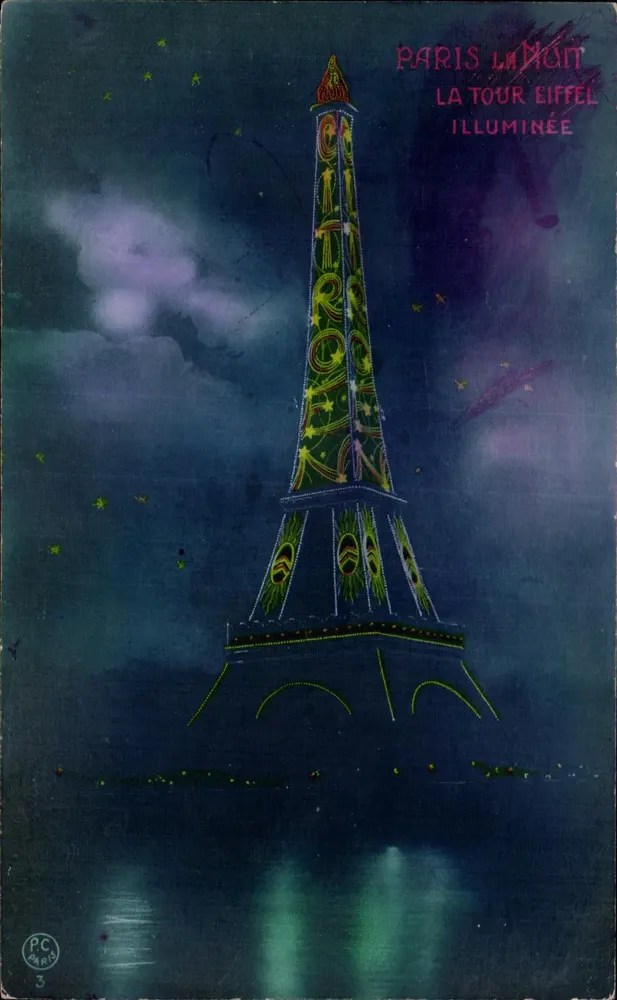 Paris nachts — Die Eiffelturm beleuchtet — P.C. Paris n°3 - Vorderseite