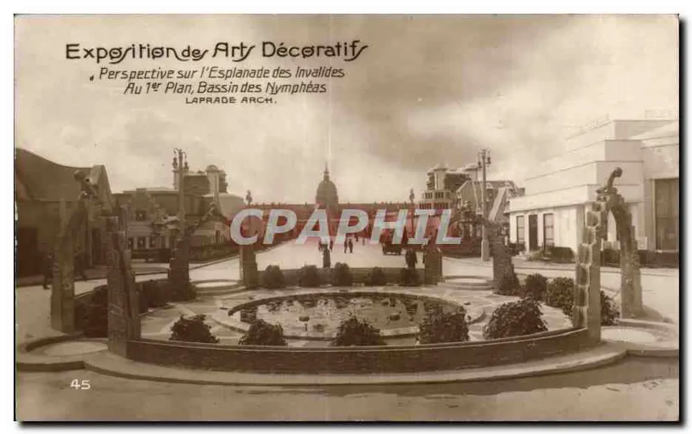 Ausstellung der Dekorativen Künste — Perspektive auf die Esplanade des Invaliden, Bassin des Nymphéas — Laprade Arch. n°45 - Vorderseite