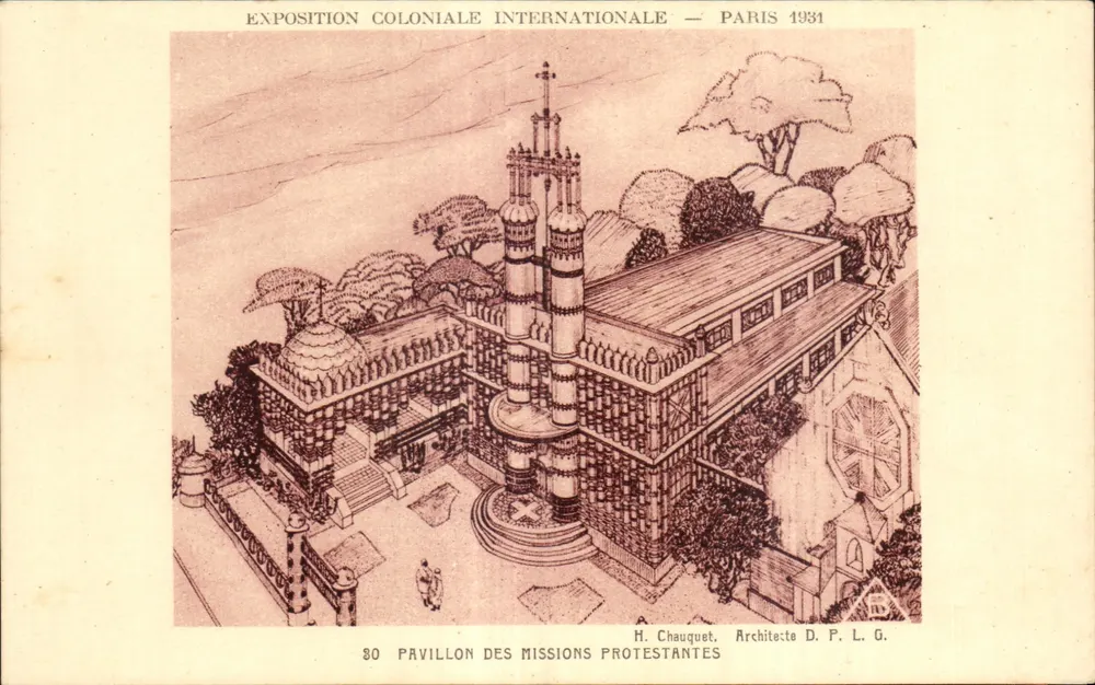 Internationale Kolonialausstellung — Paris 1931 — Pavillon der evangelischen Missionen — H. Chauquet, Architekt D.P.L.G. - Vorderseite