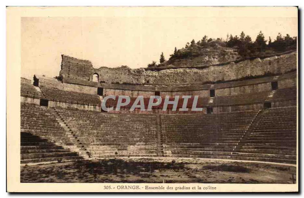 Orange — Samenstelling van de tribunes en de heuvel — Uitgave 'La Cigogne', Marseille - Voorkant