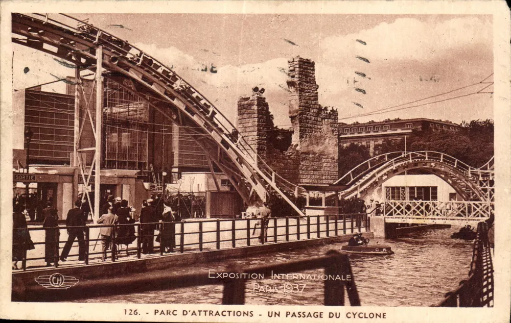 Erlebnispark - Fahrt auf dem Cyclone — Internationale Ausstellung Paris 1937 — H. CHAULT, Hersteller, Boulogne-sur-Seine - Vorderseite