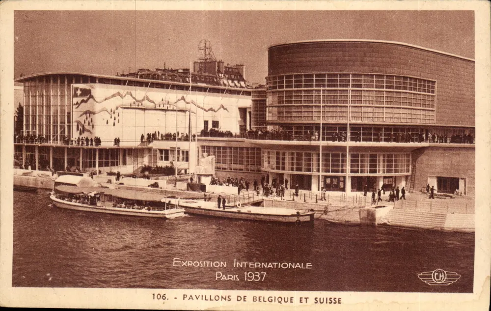 Internationale Ausstellung Paris 1937 — Pavillons Belgiens und der Schweiz — H. CHIPAULT, Verkäufer, Boulogne-Billancourt, Frankreich - Vorderseite
