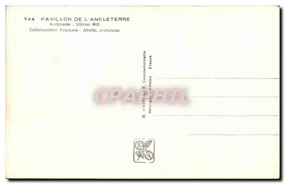 Pavilhão da Inglaterra — Exposição Internacional de Paris 1937 — CH - Verso