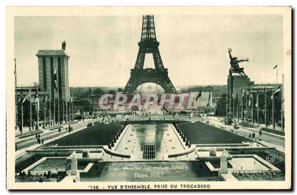 Internationale Ausstellung Paris 1937 — Gesamtaufnahme, Aufnahme vom Trocadéro - Vorderseite