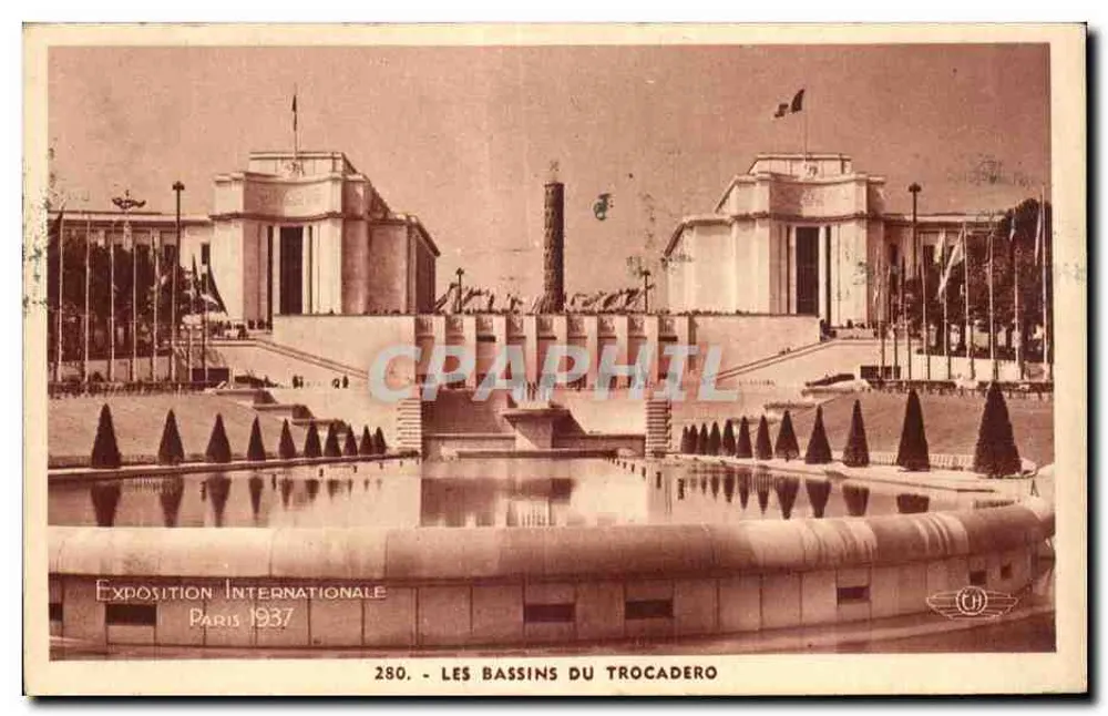 Die Bassins des Trocadéro — Internationale Ausstellung Paris 1937 — CPHAPHIL 280 - Vorderseite