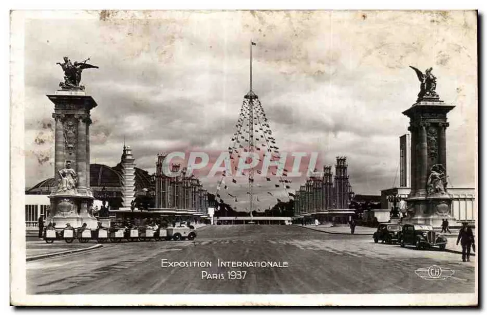 Internationale Ausstellung Paris 1937 — Ansicht des Grand Palais und des zentralen Pylons — Verlag CH - Vorderseite