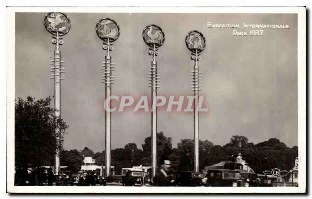 Internationale Ausstellung Park 1937 — Vier Säulen mit Symbolen — Verlag CH - Vorderseite