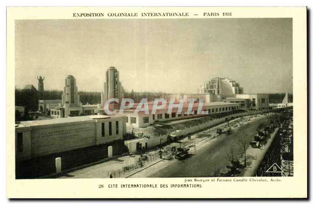 Internationale Kolonialausstellung — Paris 1931 — Internationale Stadt der Informationen — Jean Bourgon und Fernand Chevalier, Archs. - Vorderseite