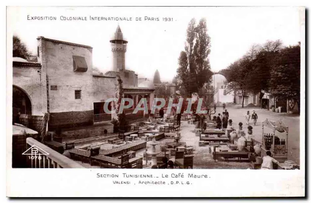 Sezione Tunisiana — Il Caffè Mauro — Esposizione Coloniale Internazionale di Parigi 1931 — Valensi, Architetto, D.P.L.G. - Recto