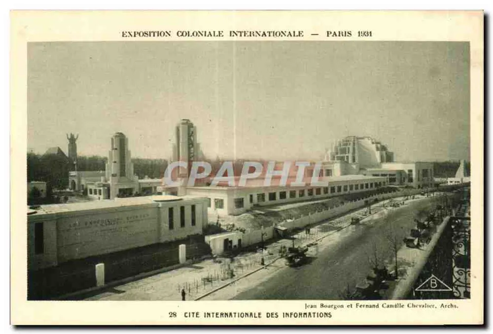 Internationale Kolonialausstellung — Paris 1931 — Internationale Stadt der Informationen — Jean Bourgon und Fernand Camille Chevalier, Archs. - Vorderseite