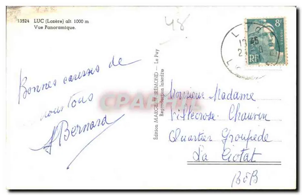 LUC (Lozère) — Panoramablick — Edition MARCEL REMOND — Le Puy - Rückseite