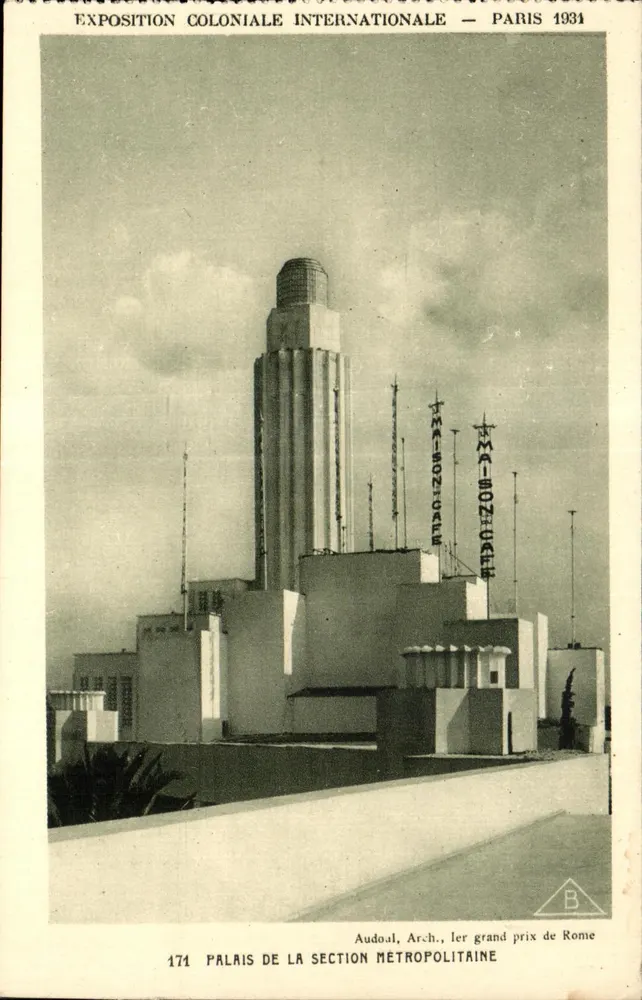 Palast der Metropolitischen Abteilung — Internationale Kolonialausstellung — Paris 1931 — Audoal, Architekt, 1. Grand Prix de Rome - Vorderseite