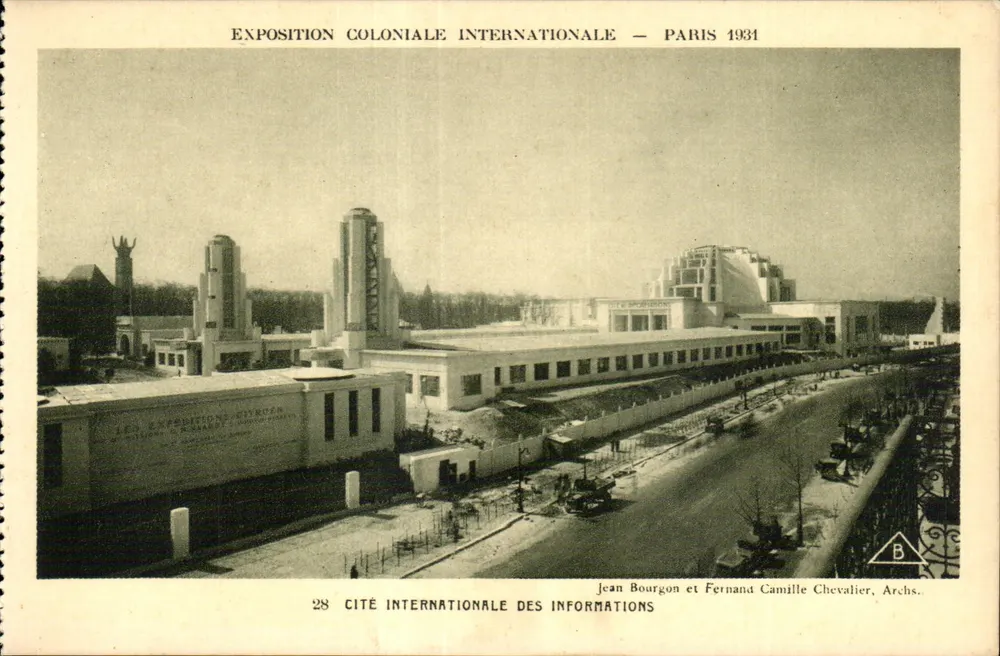 Internationale Kolonialausstellung — Paris 1931 — Internationale Stadt der Informationen — Jean Bourgon und Fernand Camille Chevalier, Archs. - Vorderseite
