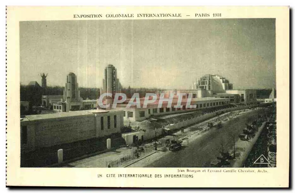 Exposição Colonial Internacional — Paris 1931 — Cidade Internacional das Informações — Jean Bourgon e Fernand Camille Chevalier, Archis. - Frente