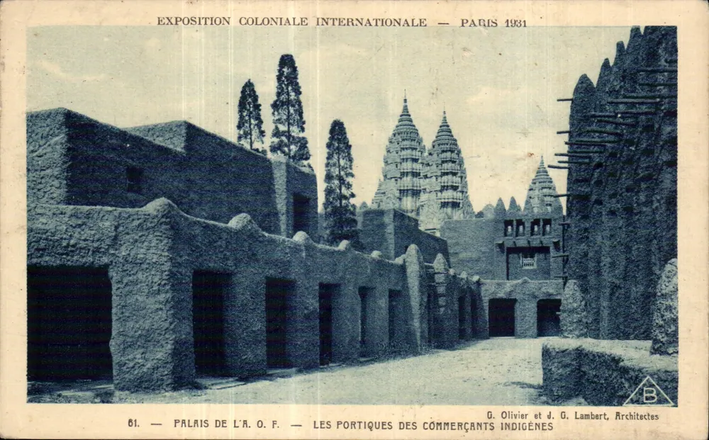 Internationale Kolonialausstellung — Paris 1931 — Palais de l'A.O.F. — Die Portiken der einheimischen Händler — G. Olivier und J. G. Lambert, Architekten - Vorderseite