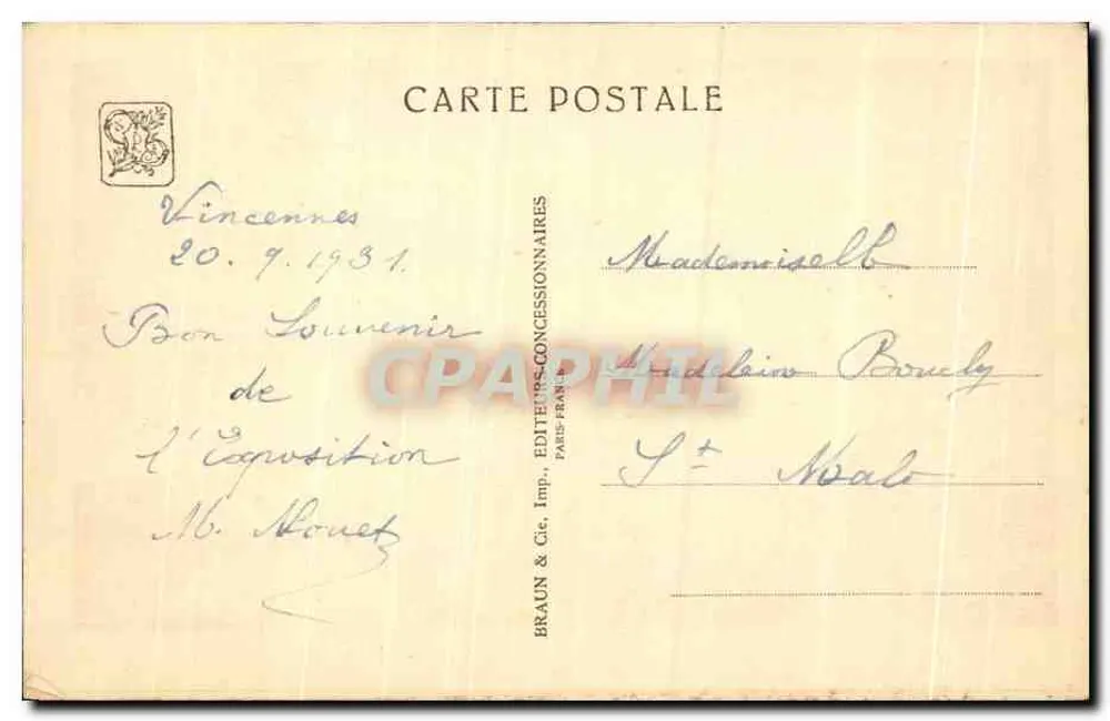 Eigentümliche Boote am See — Internationale Kolonialausstellung — Paris 1931 - Rückseite