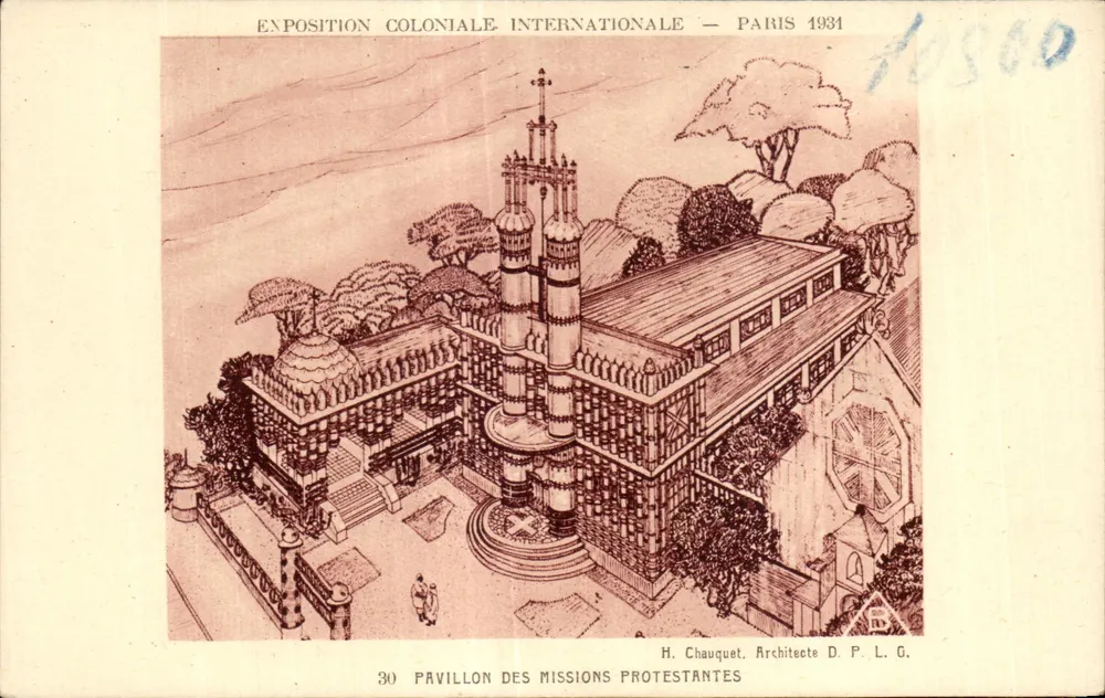 Internationale Kolonialausstellung — Paris 1931 — Pavillon der evangelischen Missionen — H. Chauquet, Architekt D.P.L.G. - Vorderseite