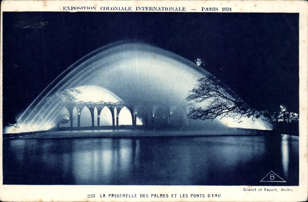 Internationale Kolonialausstellung — Paris 1931 — Die Brücke der Palmen und die Wasserbrücken — Granet et Expert, Archs. - Vorderseite