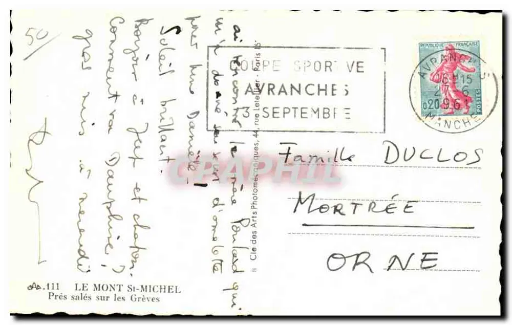 Mont Saint-Michel — Salzige Wiesen an den Stränden — Cle des Arts Photographiques, 44 rue Léteiler, Paris - Rückseite
