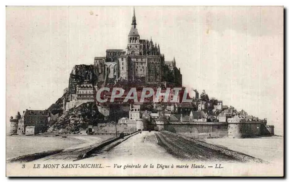 Der Mont Saint-Michel — Allgemeine Ansicht der Digue bei Ebbe — LL - Vorderseite